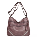 Borsa a tracolla in pelle viola con tasche multiple a zip e dettagli in strass - Viola
