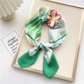 Floral square silk scarf in green and cream white with elegant satin finish for women - Watercolor Floral Print