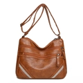 Borsa a tracolla in pelle morbida marrone con zip multiple e decoro strass - Marrone