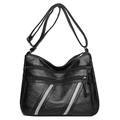 Black pebbled leather crossbody bag with sparkling rhinestone strips and multiple pockets - Triple Parallel Slanted Rhinestone Style (1558-3) / Black