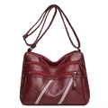 Deep red faux leather crossbody bag for women with rhinestone stripes and zippers - Triple Parallel Slanted Rhinestone Style (1558-3) / Red