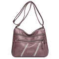 Large capacity vintage dark purple pebbled leather crossbody bag with rhinestone details - Triple Parallel Slanted Rhinestone Style (1558-3) / Purple