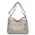 Borsa a tracolla grigio chiaro in ecopelle con tasche multiple e dettagli in strass - Grigio chiaro