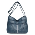 Borsa a tracolla retrò blu scuro in morbida pelle con zip multiple e strass - Blu scuro