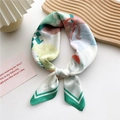 Mint green striped silk square scarf with cartoon floral illustration and chic patterns - Cartoon Girl Illustration