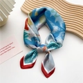 Artistic silk square scarf with blue and white abstract print and a bold red border - Blue and Red Abstract Texture