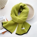 Thick grass green knit scarf with black contrast borders and premium ribbed texture - Yellow Green (Black Border)