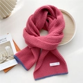 Pink knit scarf with blue contrast border and soft ribbed texture for winter warmth - Pink (Blue Border)