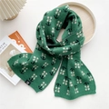 Waldgrüner Strickschal mit weißen Blumenmustern und Anker-Jacquard-Struktur - Weiß Floral Waldgrün (MX0175)