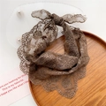 Elegant dark coffee hollow lace scarf with floral embroidery and wavy scalloped edges - Brown