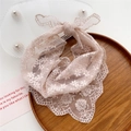Pale pink lace triangle scarf with floral embroidery and decorative bow knot - Pink