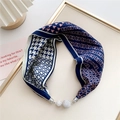 Detail of navy silk scarf necktie with magnetic silver crystal spheres on light background - Navy Blue Pink Houndstooth