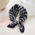Elegant black and white diamond pattern silk scarf tied in a stylish knot - Abstract Black Diamond (4D) / 58cm