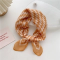 Orange and white checkered cotton linen scarf tied in a stylish bow for women - Abstract Orange Diamond (5D) / 58cm