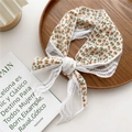 Floral lace scarf headband with orange and green patterns on white mesh trim - 2 Wavy Lace Floral Beige