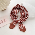 Fashionable red and white checkered cotton linen neck scarf with elegant brown edge trim - Abstract Caramel Diamond (6D) / 58cm