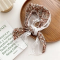 Floral print hair ribbon with white lace trim and vintage pattern for women - 6 Six-Petal Lace Floral Brown Pink