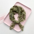 Elegant olive green floral embroidery lace triangle scarf for women with hollow mesh style - Sunflower Green