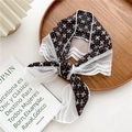 Retro dark coffee floral scarf with white lace trim for hair styling or neck decor - 4 Wavy Lace Four-Leaf Black