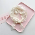 Beige floral lace hair scarf with delicate embroidery on a decorative tray - Sunflower White