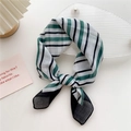 Fashionable green and white striped cotton-linen small square scarf with knot detail - Green Black Stripes (12D) / 58cm