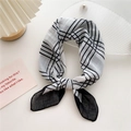 Elegant black and white gingham square scarf in soft fabric with a stylish knotted design - Four Thin Stripes Black (13D) / 58cm