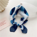 Blue and white polka dot cotton linen neckerchief tied in a bow for hair or neck - Bubble Blue (15D) / 58cm