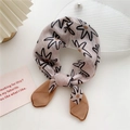 Pink cotton-linen square scarf with black floral print and ginger yellow patchwork accent - Seven-point Starfish Orange (19D) / 58cm