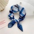 Chic blue and white checkered cotton linen scarf tied in a stylish knot - Brush Stroke Stripe Blue (21D) / 58cm
