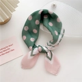Cotton linen square scarf featuring green and pink polka dots with geometric stripe border - Polka Dot Frame Pink Edge (23D) / 58cm