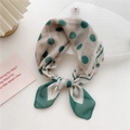 Polka dot and plaid cotton linen square scarf in dark green and beige tied style - Polka Dot Frame Green Edge (26D) / 58cm