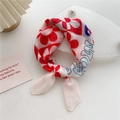 Floral cotton linen square scarf in red and white with stylish letter patterns - Colorblock Floral Letter Border (27D) / 58cm