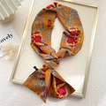 Elegant mustard yellow silk scarf with vintage chain patterns and crown prints - Orange Gold Crown Chain