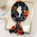 Long silk scarf with gold chain and crown pattern on black background - Black Gold Crown Chain