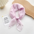 Light purple thin silk square scarf for women with elegant hem and soft texture - Pink