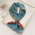 Teal silk scarf with vintage gold crown and chain patterns on a smooth satin fabric - Green Gold Crown Chain