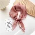 Elegant lotus pink square silk scarf with white contrast hem for women hair accessory - Lotus root pink