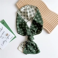 Dark green and beige narrow silk scarf with vintage geometric snowflake patterns - Green Geometric Arrows Dots