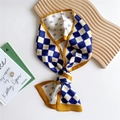 Blue and white diamond pattern silk scarf with yellow borders and R-letter print - Blue Plaid Letter R