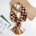 Classic coffee and beige plaid silk scarf with R letter print for hair or neck bags - Brown Plaid Letter R