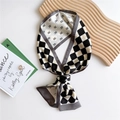 Elegant skinny silk scarf with black white checkerboard and yellow accent stripes - Black Plaid Letter R