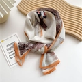 Elegant long silk scarf in cream with orange borders and ink landscape print - Swallows in Mountains (CPD0113)