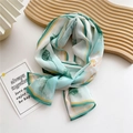 Long mint green chiffon scarf with floral print and light yellow borders - Lotus Pond Moonlight