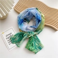 Long silk scarf with Van Gogh style oil painting print in sky blue and yellow - Clouds and Fields