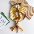 Fashionable yellow and white striped narrow silk scarf for hair and bag accessories - Yellow White Stripes