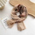 Light beige long silk scarf with classical landscape pattern and geometric borders - Garden