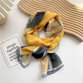 Elegant mustard yellow scarf with abstract art patterns on light chiffon fabric - Pine Flower