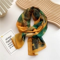 Van Gogh style printed chiffon long scarf with yellow and green oil painting patterns - Landscape Painting Print
