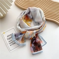 Long summer silk scarf featuring abstract oil painting print in vibrant orange and blue - Oil Traces