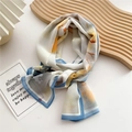 Lightweight long scarf with abstract yellow floral patterns and blue geometric borders - White Plum Blossom